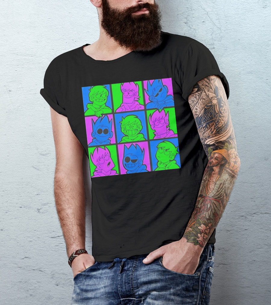 Eddsworld Sharkrobot Colorful Cartoon Characters 9-Panel Grid Pop T-Shirt