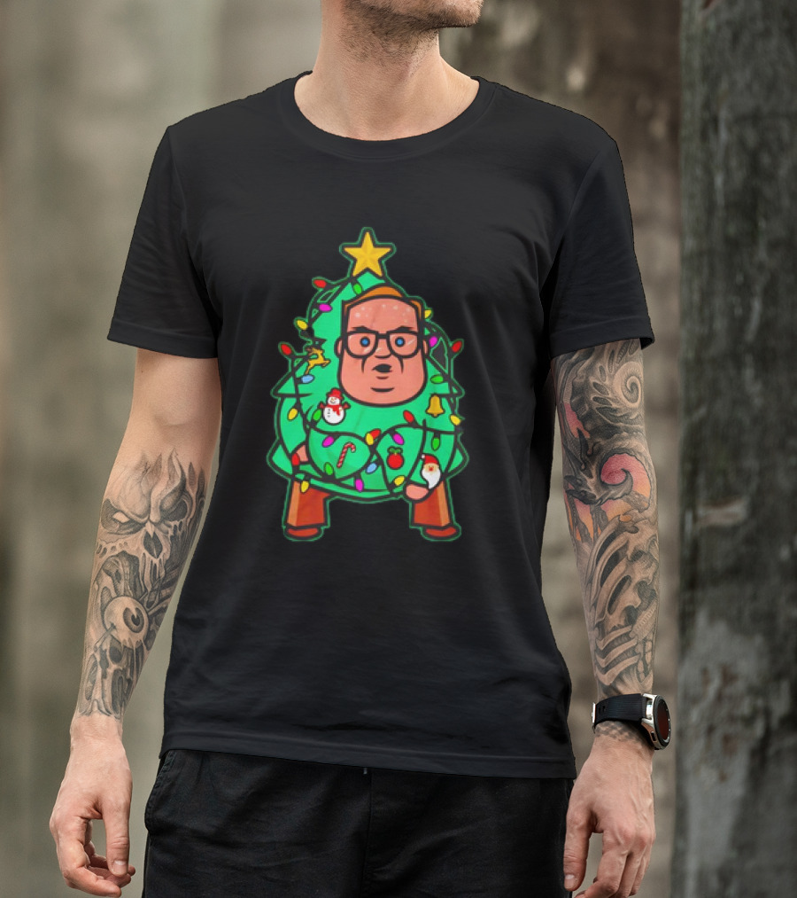 Foley Christmas Tree Lights Cartoon Character With Star And Decorated Ornaments T-Shirt