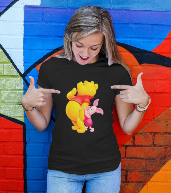 Winnie The Pooh And Piglet Best Friends Forever Hugging Playful Moment T-Shirt