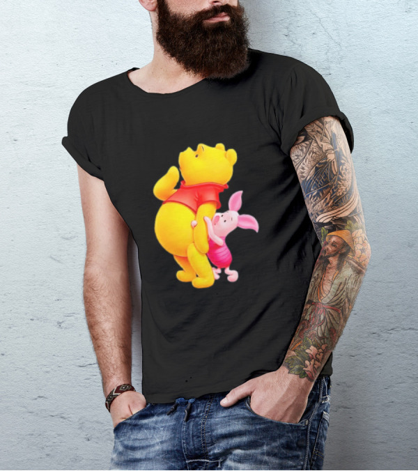 Winnie The Pooh And Piglet Best Friends Forever Hugging Playful Moment T-Shirt