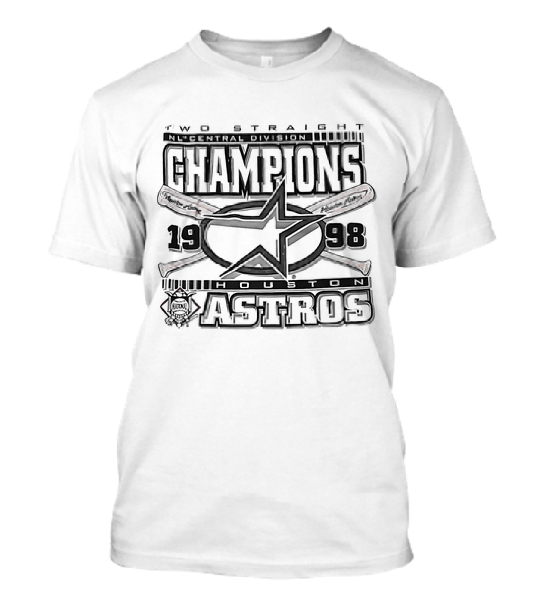 Houston Astros Two Straight NL Central Division Champions 1998 Logo With Bats And Baseball Emblem T-Shirt