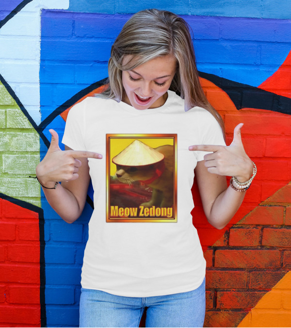 Meow Zedong Cat With Traditional Hat Meme T-Shirt
