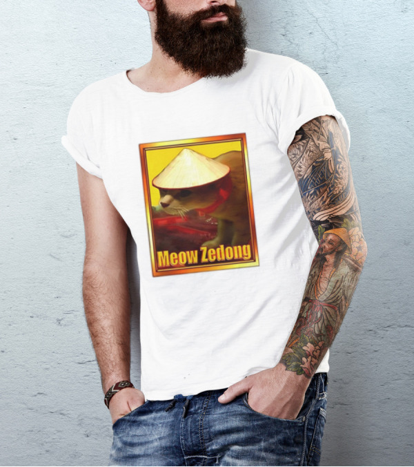 Meow Zedong Cat With Traditional Hat Meme T-Shirt