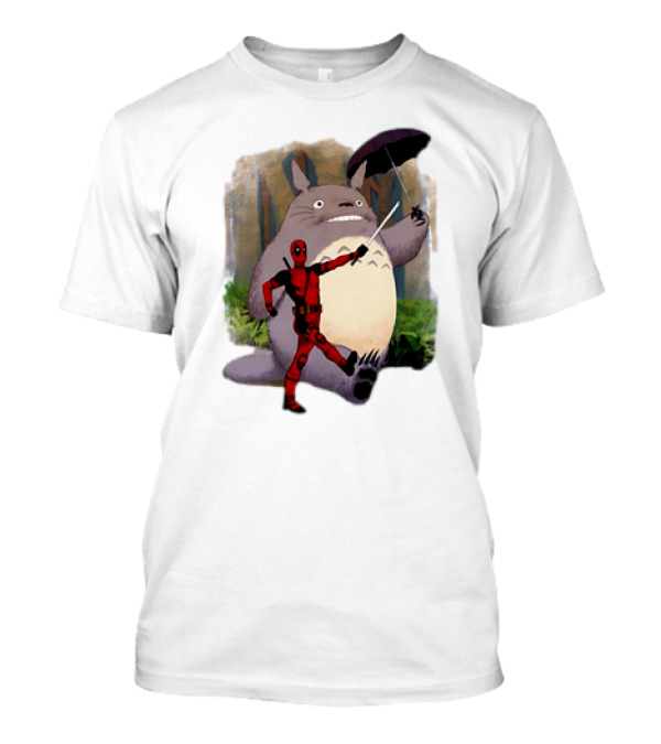 My Neighbor Totoro With Deadpool Funny Cartoon Mashup T-Shirt