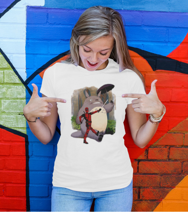 My Neighbor Totoro With Deadpool Funny Cartoon Mashup T-Shirt