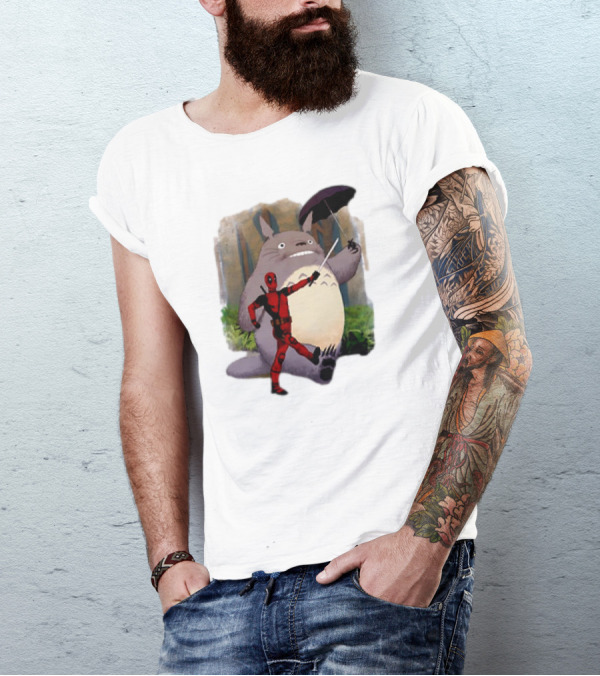 My Neighbor Totoro With Deadpool Funny Cartoon Mashup T-Shirt
