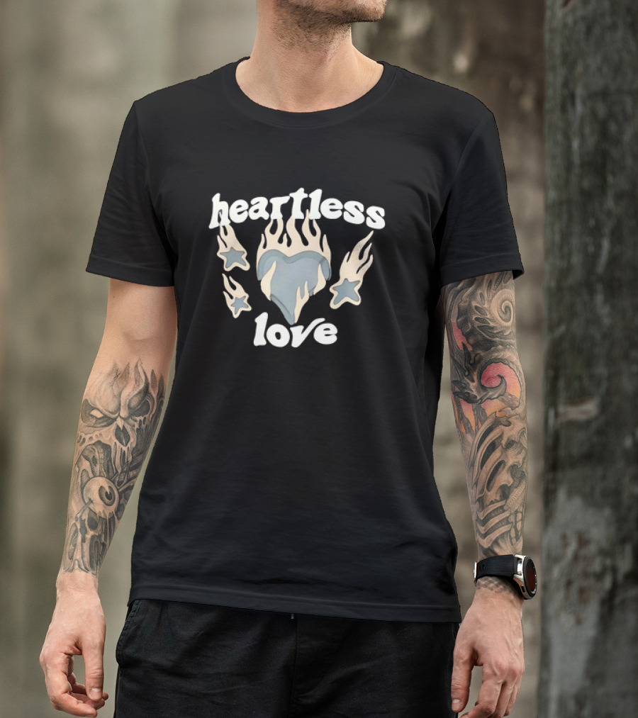 Heartless Love Flaming Heart And Stars T-Shirt