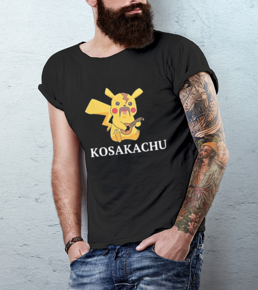 Kosakachu Pikachu Playing Guitar With Moustache T-Shirt