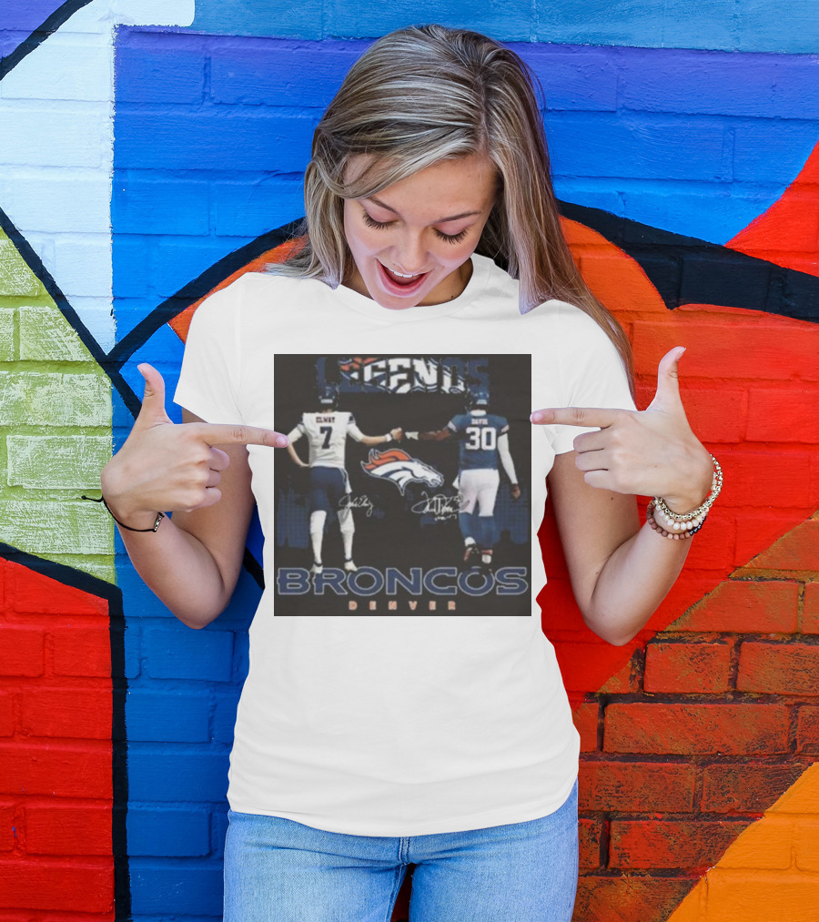 Legends Denver Broncos John Elway Terrell Davis Signatures 7 30 T-Shirt