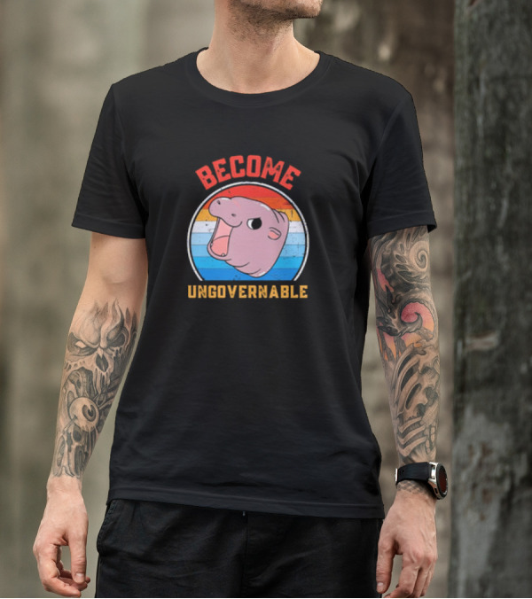 Become Ungovernable Moo Deng Vintage Hippo Retro Stripes T-Shirt