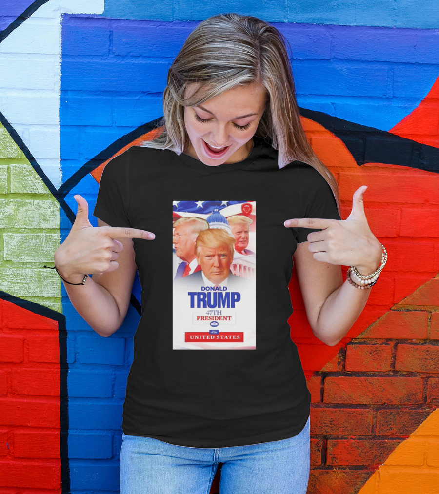 Donald Trump 47th President United States Capitol American Flag Background T-Shirt
