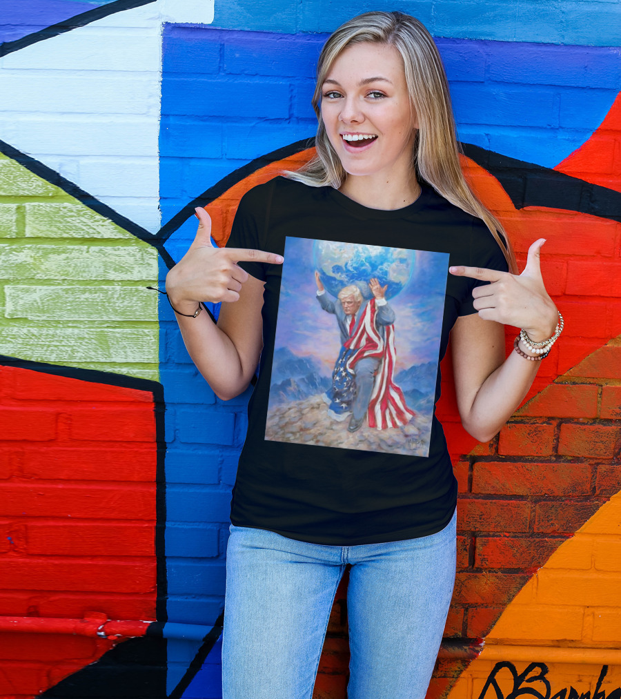 Trump Leads The Way Holding Earth Draped In American Flag T-Shirt