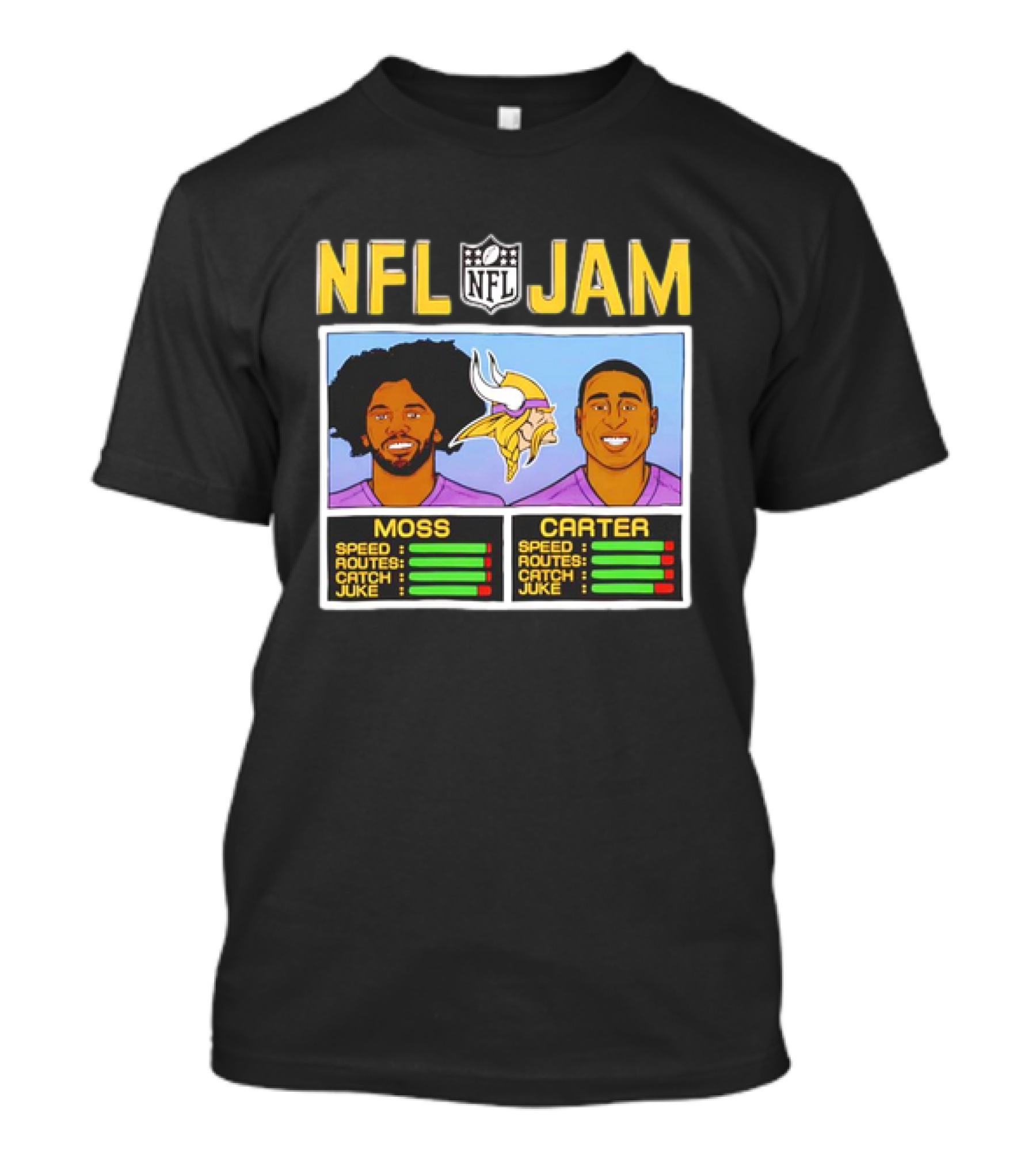 NFL JAM Randy Moss Cris Carter Minnesota Vikings Speed Routes Catch Juke T-Shirt
