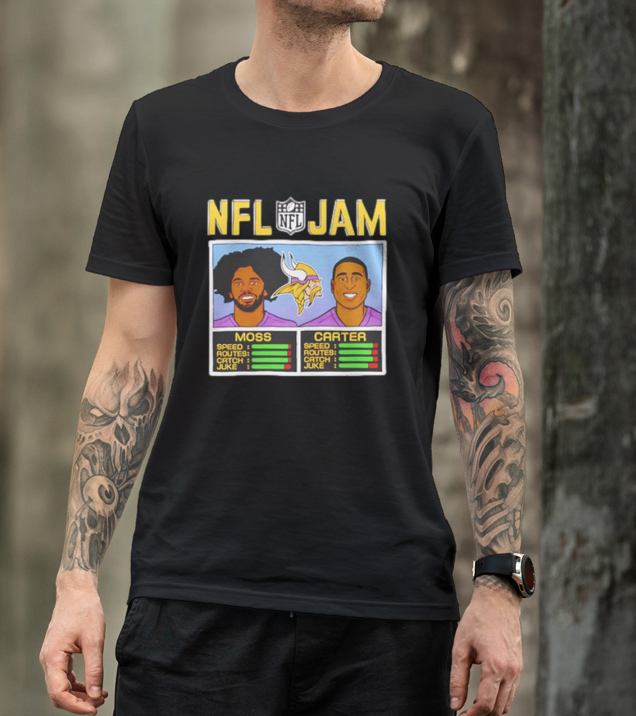 NFL JAM Randy Moss Cris Carter Minnesota Vikings Speed Routes Catch Juke T-Shirt
