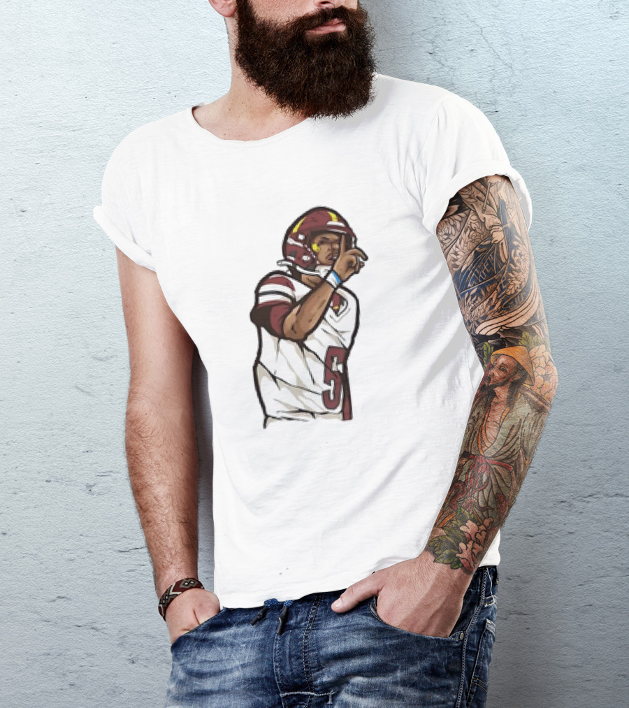 Jayden Daniels Shhh Gesture Cartoon Football Player Number 5 T-Shirt