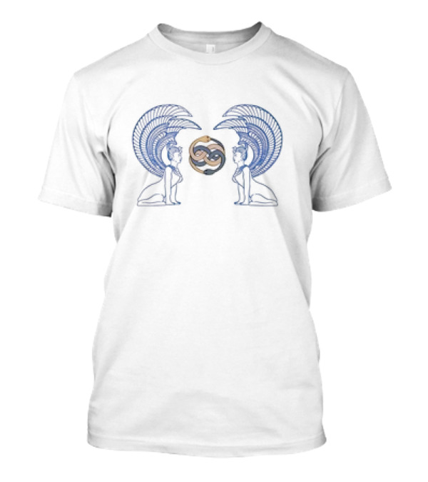Oracle And Auryn Egyptian Sphinxes With Auryn Symbol In Blue And Gold T-Shirt