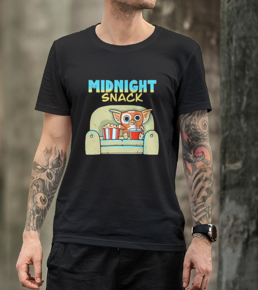 Midnight Snack Mogwai Relaxing On Couch With Popcorn And Soda T-Shirt
