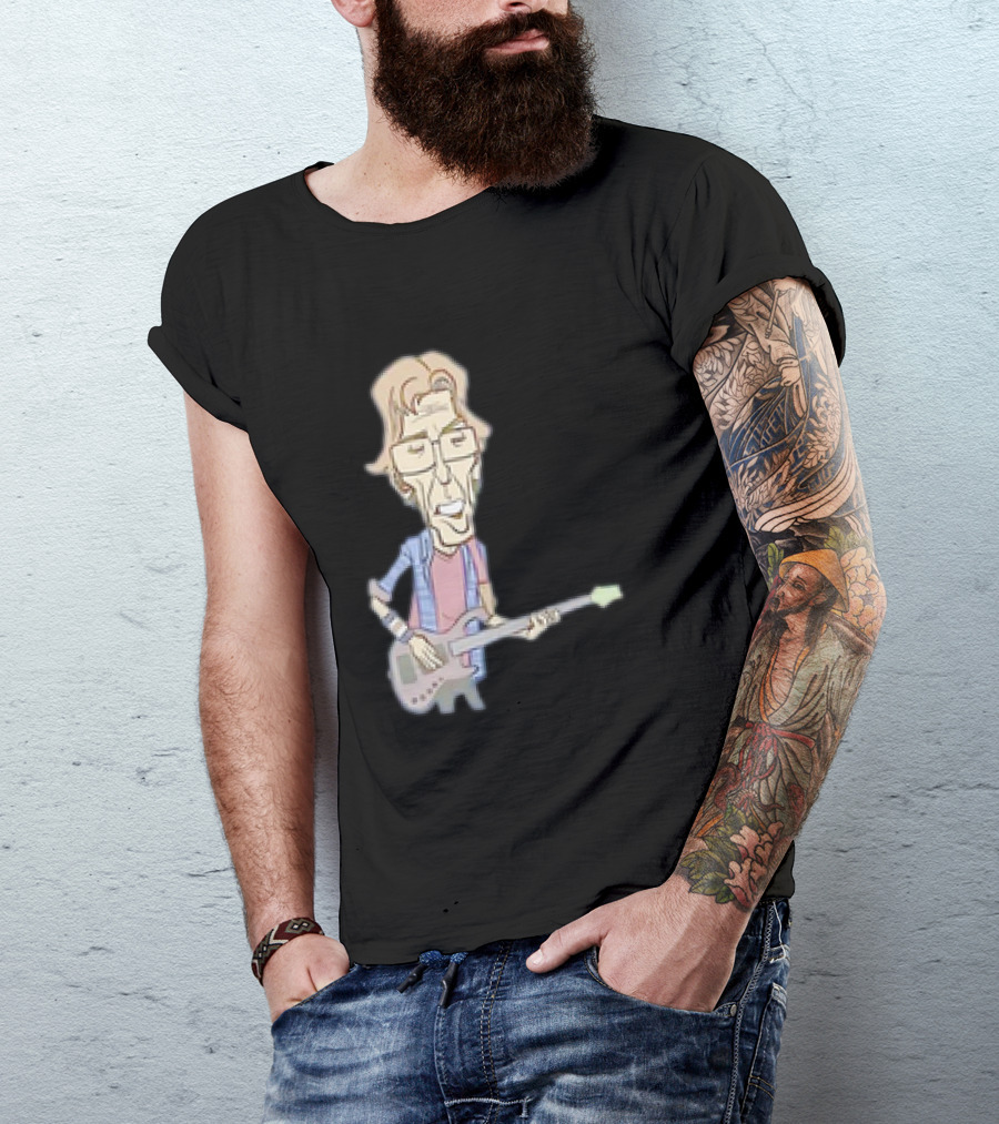Phil American Rock Band Caricature Cartoon With Guitarist Character T-Shirt