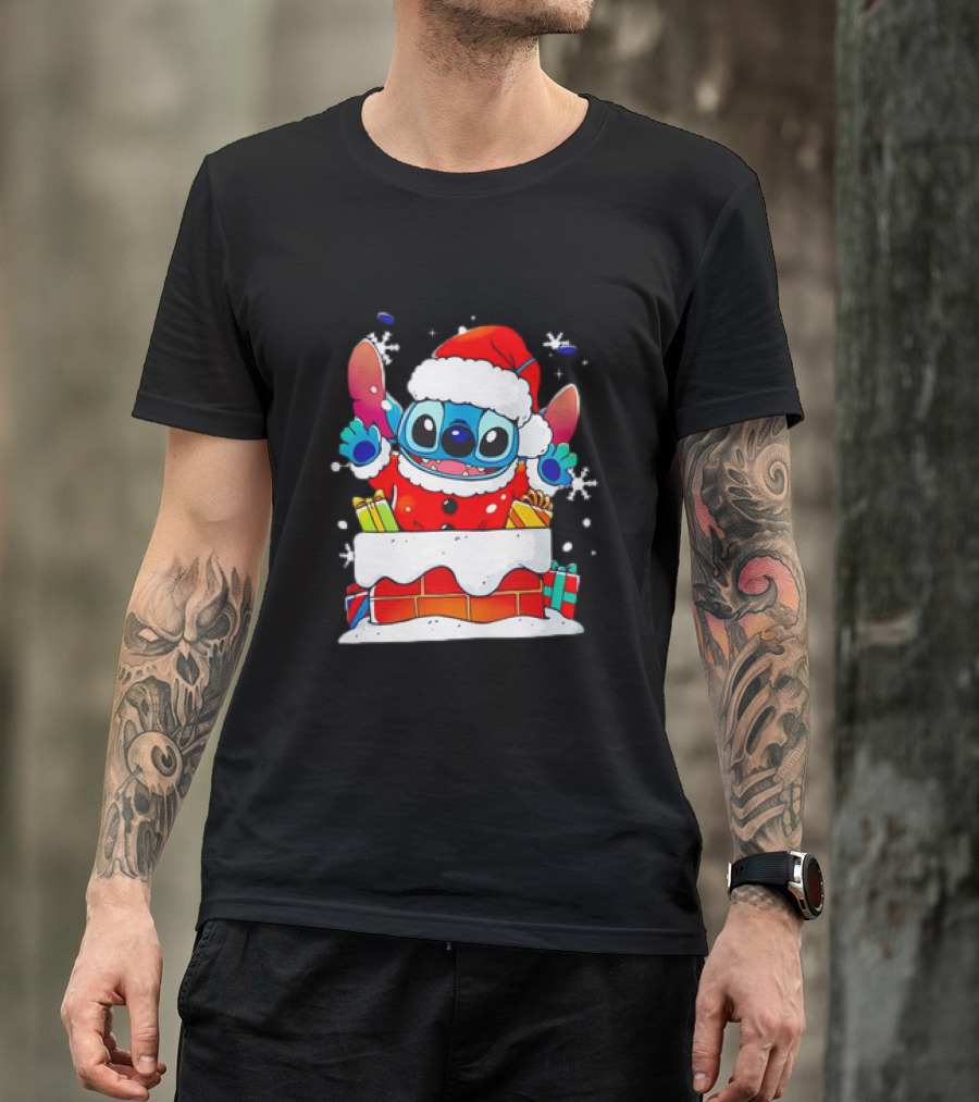 Stitch Santa Claus Experiment Christmas Chimney Gifts Snowflakes T-Shirt