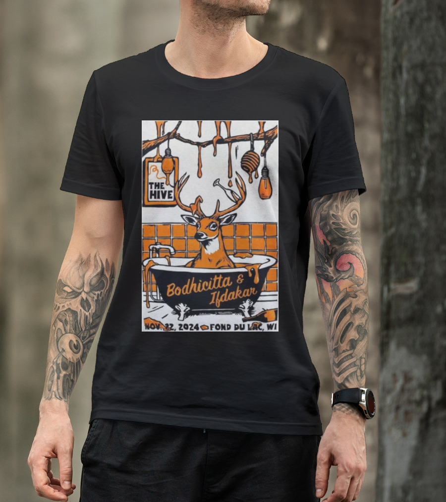 Bodhicitta And Ifdakar Live At The Hive Nov 22 2024 Fond Du Lac WI With Deer And Honeycomb T-Shirt