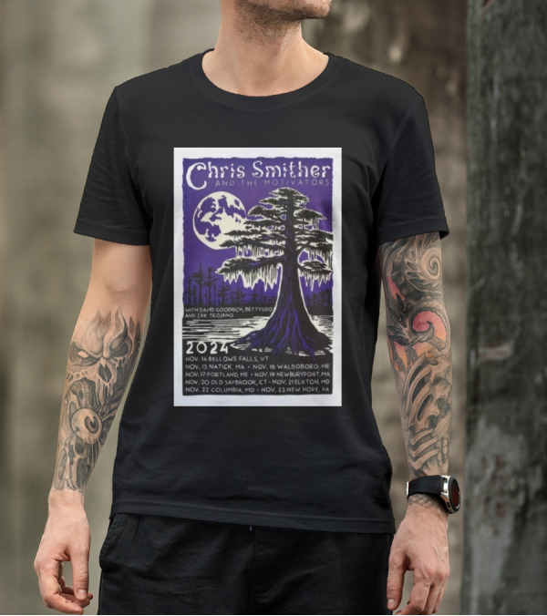 Chris Smithers And The Motivators 2024 Tour Dates With David Goodrich BettySoo Zak Trojano Moon And Tree T-Shirt