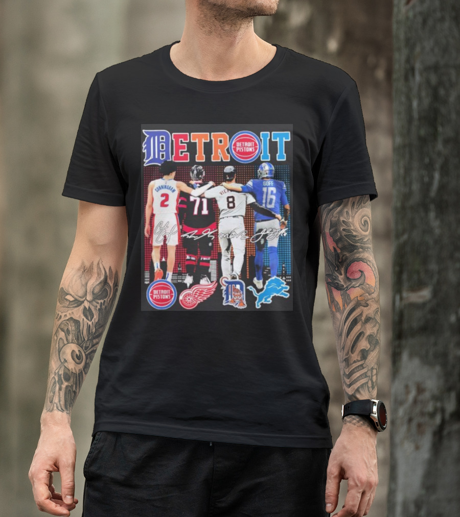 Detroit Pistons Red Wings Tigers Lions Cunningham Larkin Vierling Goff T-Shirt
