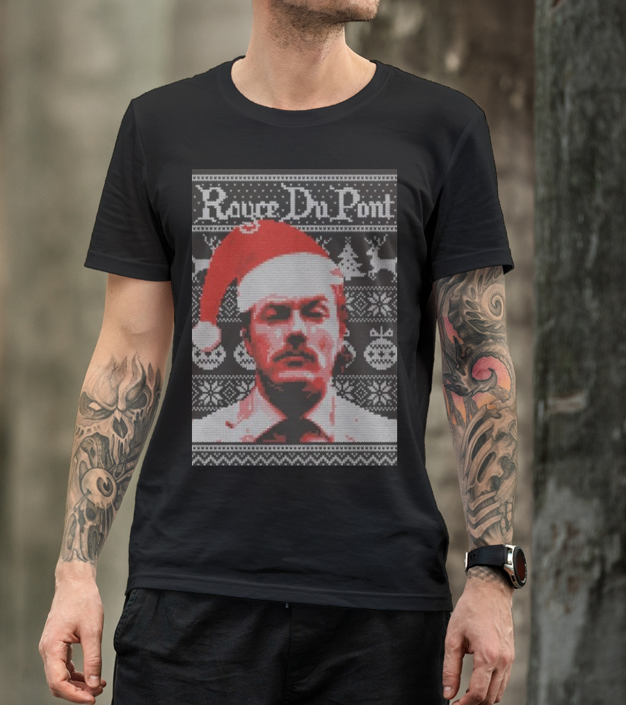Rouce Du Pont Holiday Ugly Christmas 2024 Santa Hat Reindeer Trees Snowflakes T-Shirt