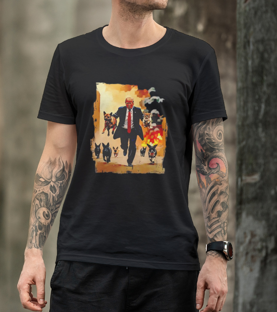 Trump Rescue Dogs Running 2024 Explosion Background T-Shirt