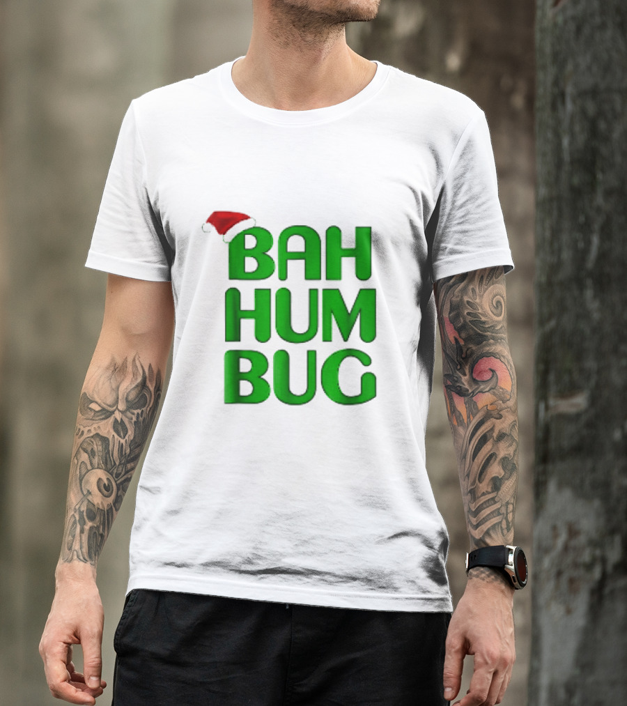 Bah Hum Bug Christmas Text With Santa Hat T-Shirt