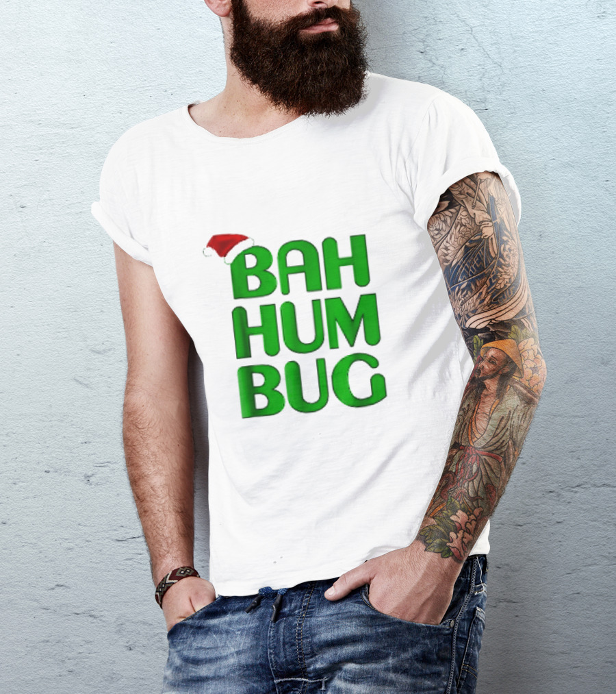 Bah Hum Bug Christmas Text With Santa Hat T-Shirt