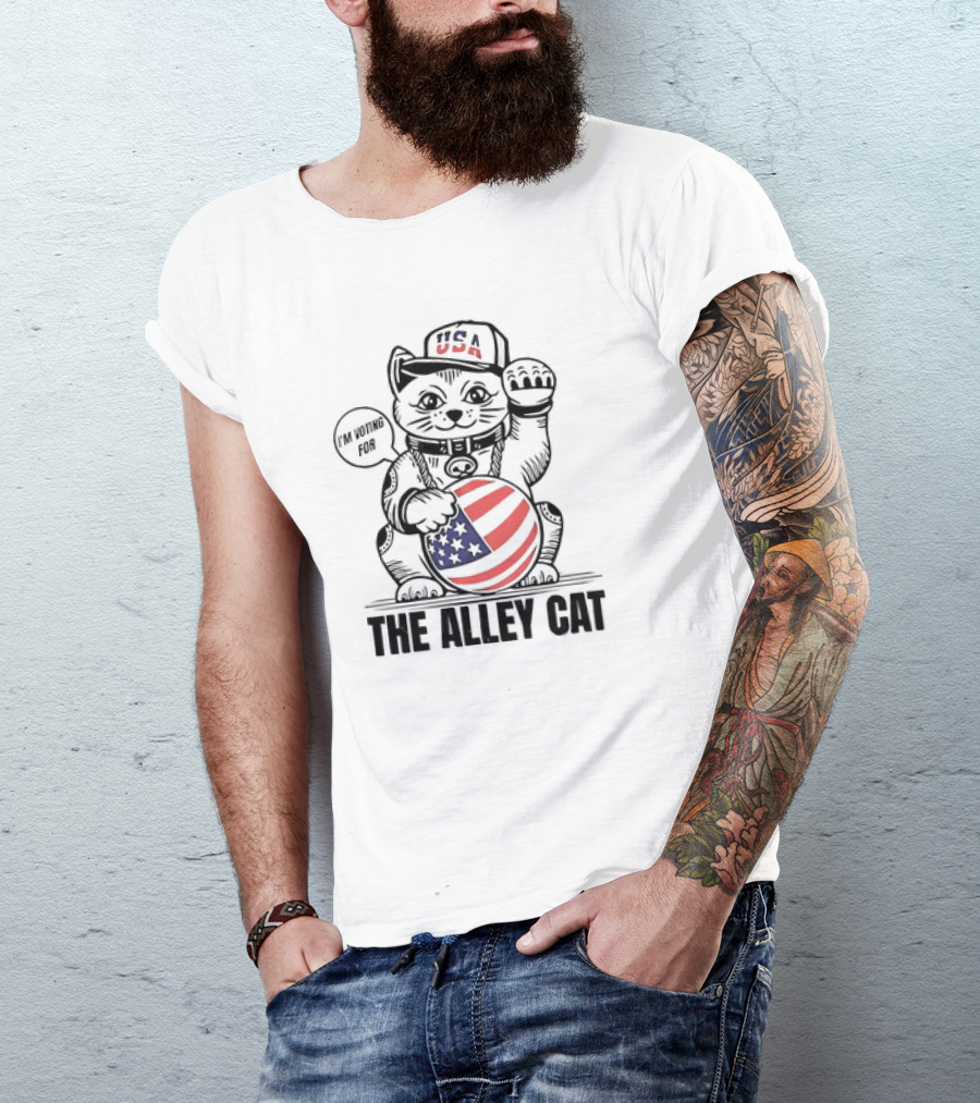 I'm Voting For The Alley Cat USA With American Flag Baseball Cap T-Shirt