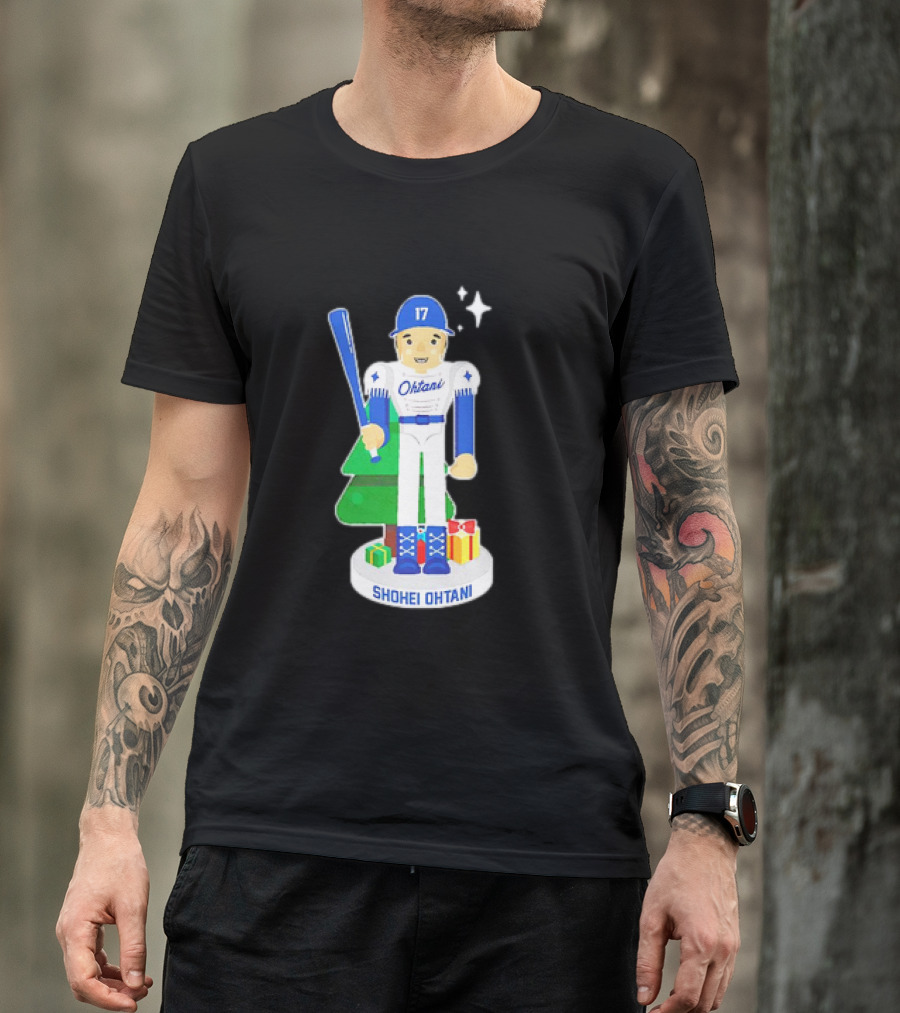 Shohei Ohtani Los Angeles Dodgers MLBPA Christmas Nutcracker With Tree And Gifts T-Shirt
