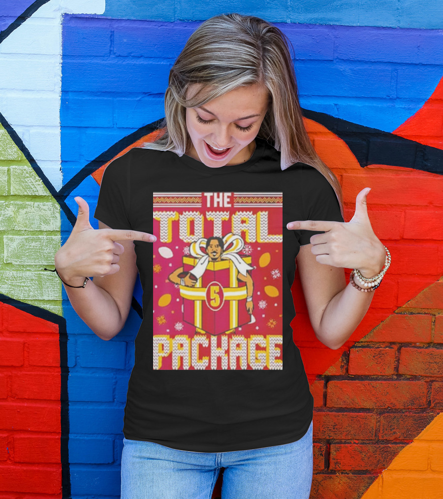 The Total Package Ugly Christmas Wrestler In Gift Box With Number Five T-Shirt