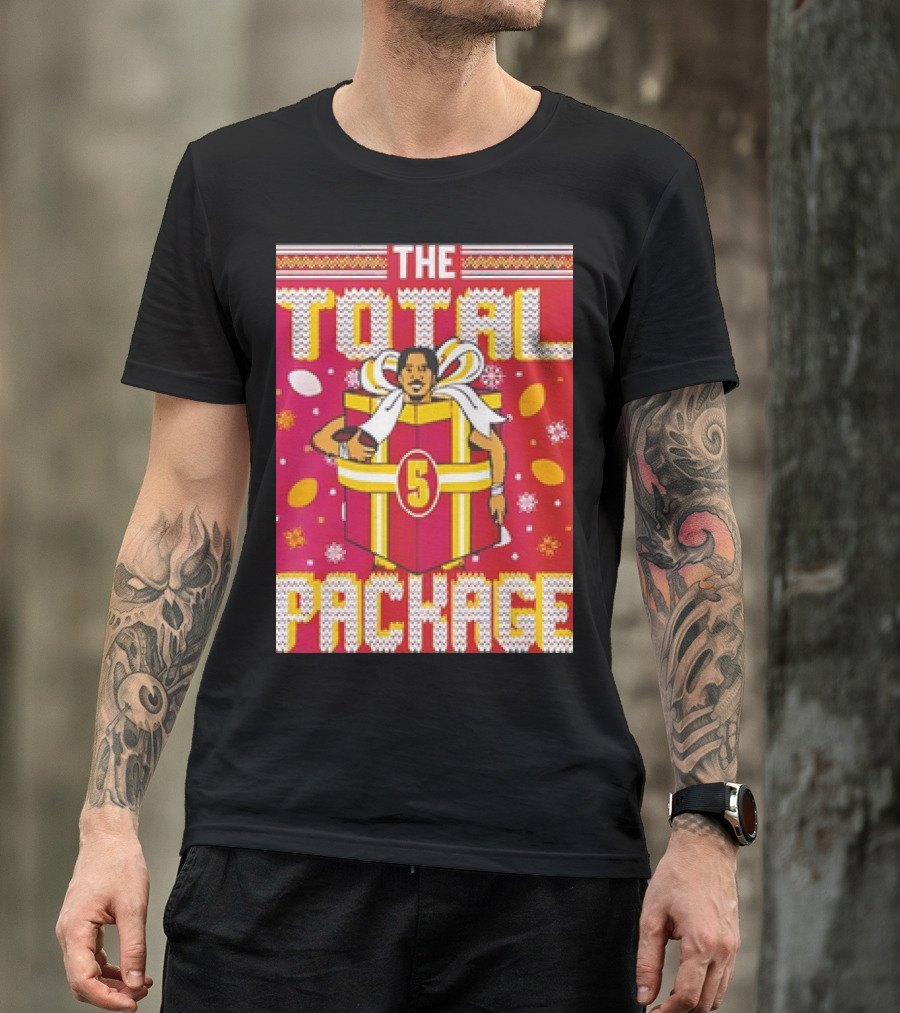 The Total Package Ugly Christmas Wrestler In Gift Box With Number Five T-Shirt