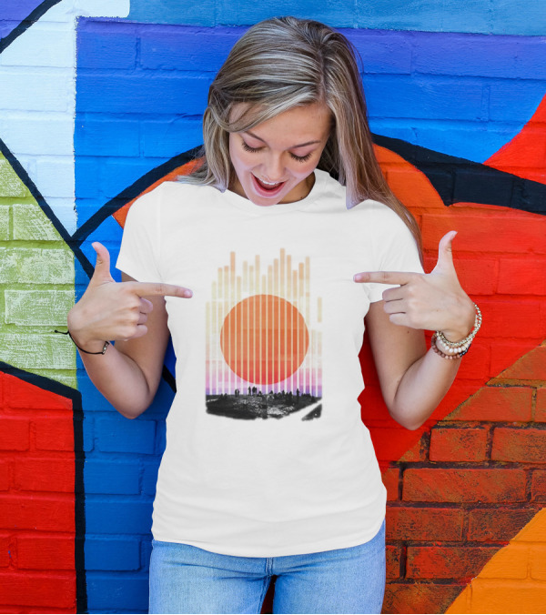 Stripe And Sun Vintage Sunset Silhouette On Horizon T-Shirt
