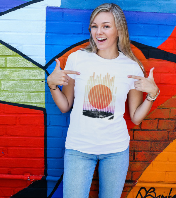 Stripe And Sun Vintage Sunset Silhouette On Horizon T-Shirt