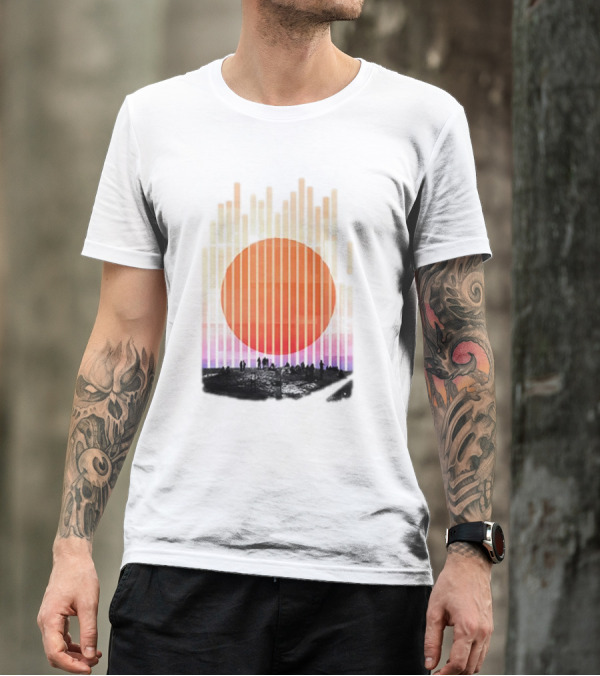 Stripe And Sun Vintage Sunset Silhouette On Horizon T-Shirt