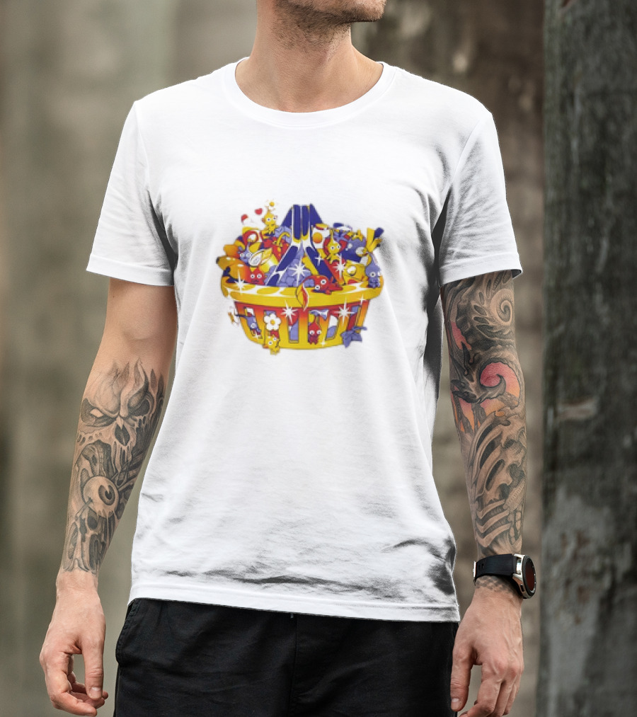 Basket Full Of Colorful Cartoon Creatures Playful And Whimsical Imagination T-Shirt