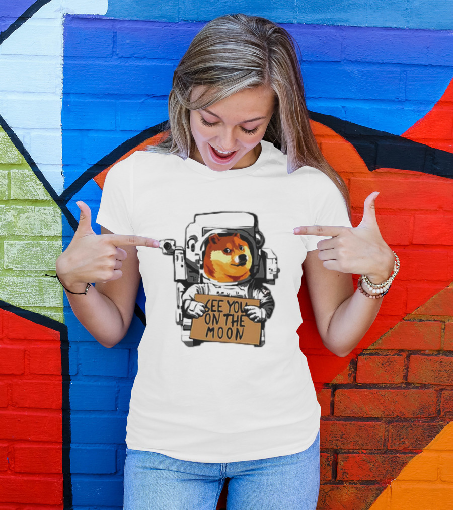 See You On The Moon Dogecoin Doge Holder Cryptocurrency Meme Astronaut T-Shirt