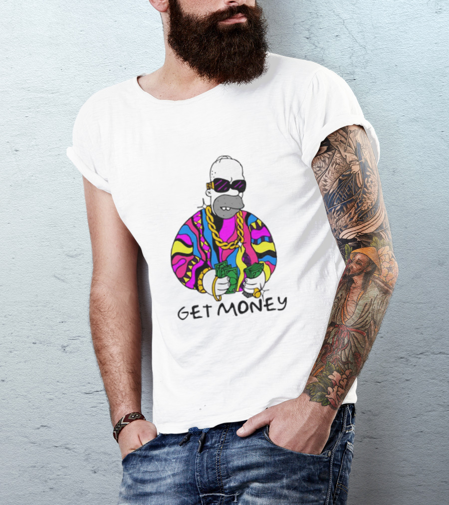 Homer Simpson Gangster Get Money Colorful Sweater And Sunglasses T-Shirt