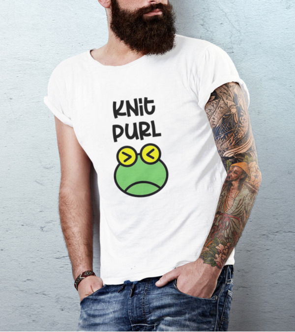 Knit Purl Frog With Glasses Pouting Face T-Shirt