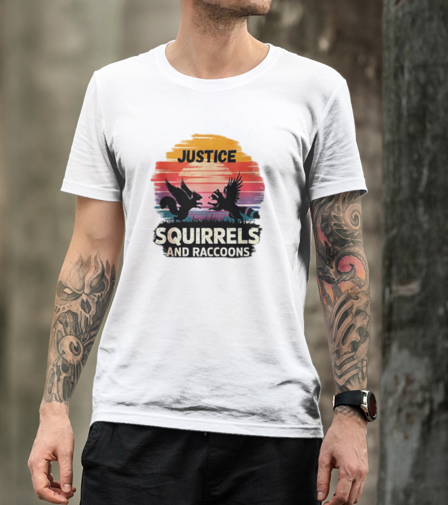 Justice For Peanut The Squirrel And Fred The Raccoon Retro Sunset T-Shirt