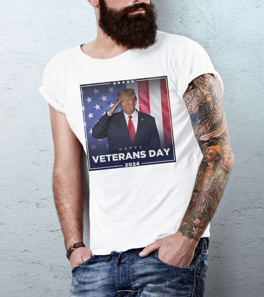 Happy Veterans Day 2024 Donald Trump Salute American Flag T-Shirt