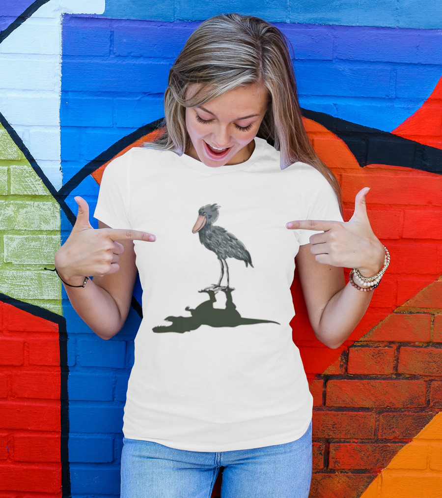 Shoebill Stork With Dinosaur Shadow Meme T-Shirt