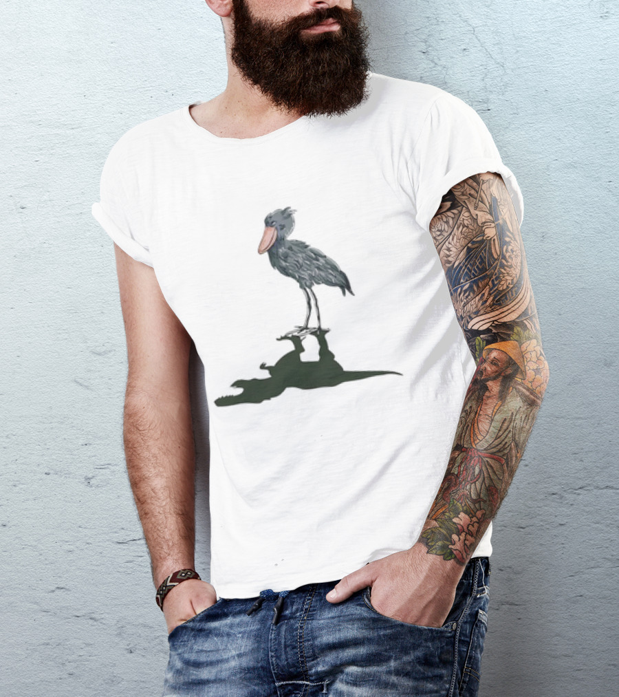Shoebill Stork With Dinosaur Shadow Meme T-Shirt