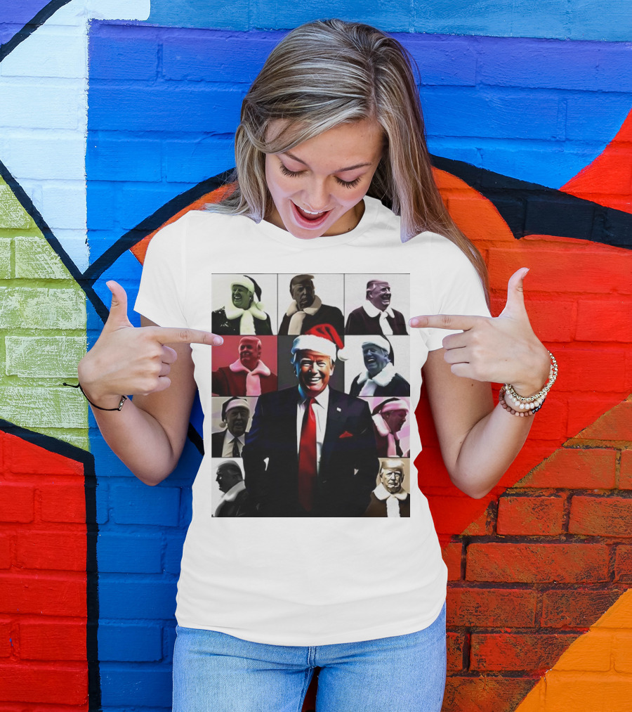 Xmas President Santa Hat Collage Patchwork T-Shirt