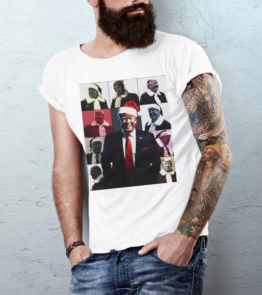 Xmas President Santa Hat Collage Patchwork T-Shirt