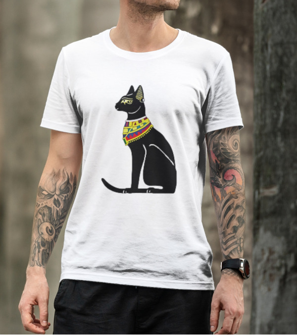 Regal Egyptian Cat With Colorful Geometric Scarf T-Shirt