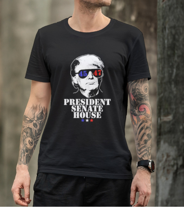 Trump 45 47 President Senate House Red Blue Stars T-Shirt