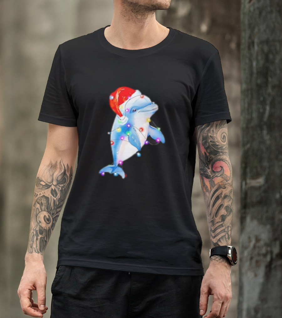 Dolphin Santa Hat Christmas Lights T-Shirt